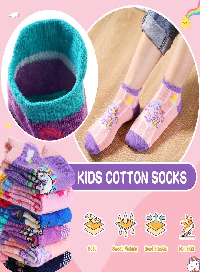 Eyean Kids Ankle Cotton Socks Cute Animal Pattern Soft Non Slip Boys Girls No Show Socks 6 Pairs (Non Slip-Unicorn, 6-8 Years) - Image 2